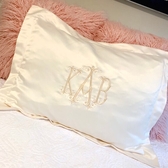 Monogrammed Satin Pillow Sham | Etsy Monogrammed Satin Boudoir Pillow | Etsy