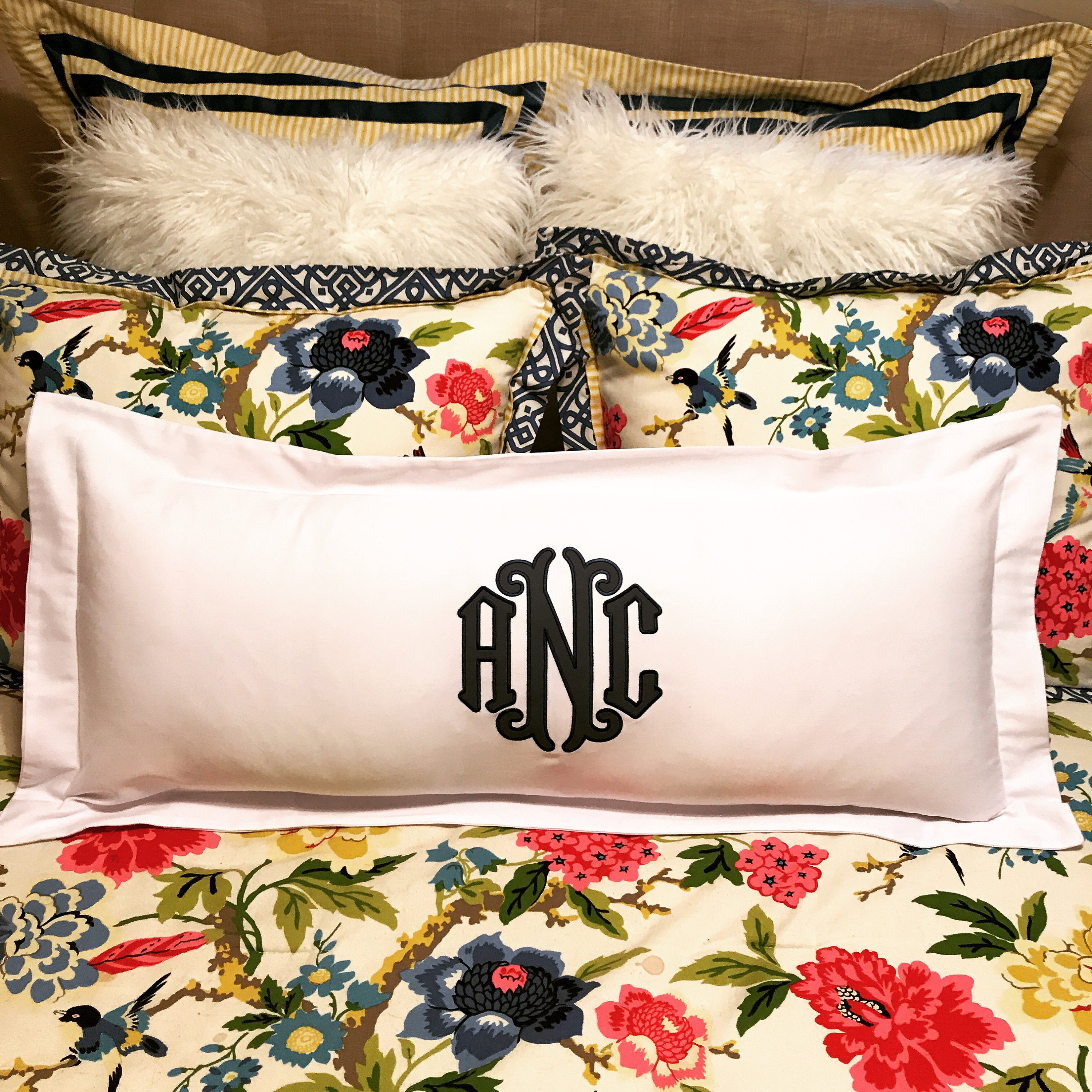 monogrammed bolster pillow