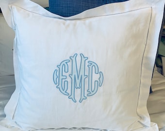 Applique Monogrammed Hemstitch Linen Sham