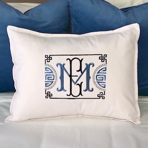 Monogrammed Trellis Motif Boudoir Pillow