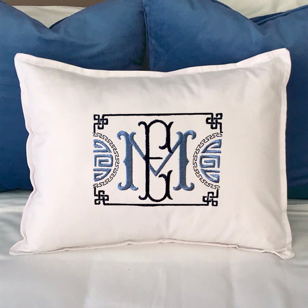 Monogrammed Trellis Motif Boudoir Pillow