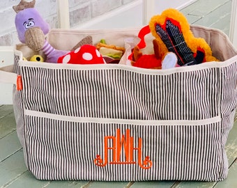 Monogrammed Stripe Canvas Basket