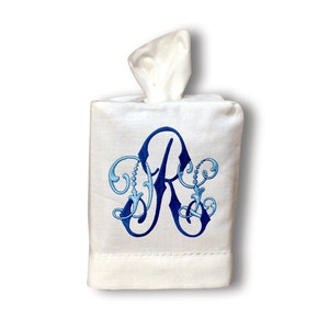 Monogrammed Linen Tissue Box Cover image 2