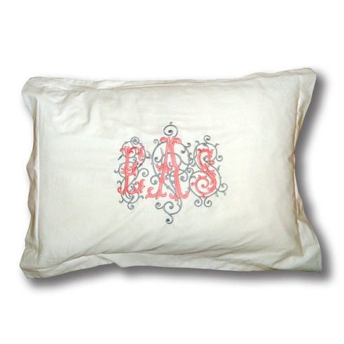 Monogram Euro Pillow Sham With Ribbon Trim / Monogram Bedding Etsy