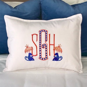 Monogrammed Parasol Monkey Boudoir Pillow