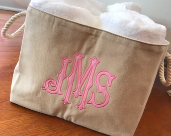 Applique Monogrammed Canvas Basket