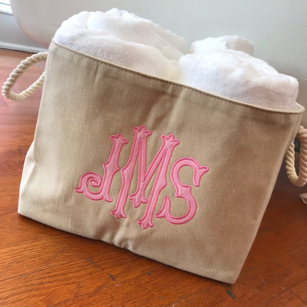 Applique Monogrammed Canvas Basket