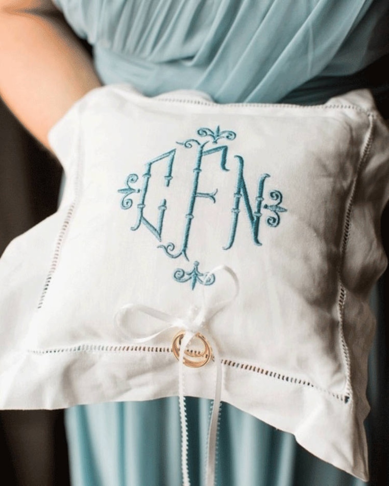 Monogrammed Ring Bearer Pillow image 1