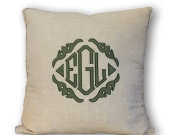 Monogrammed Applique Linen Pillow