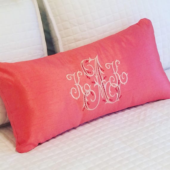 Monogrammed Dupioni Silk Lumbar Pillow Monogrammed Lumbar Pillow Cover | Etsy