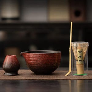 Handmade Matcha Bowl Set: Ceramic Whisk Holder, Bamboo Tools