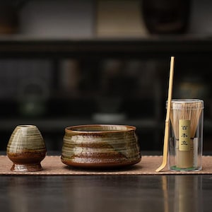 Handmade ceramic matcha bowl set,Matcha Bowl with matching Whisk Holder / Stand,with Spout Matcha Kit Gift Set Gift for Her