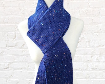 Handknit Scarf - Navy Blue with Colorful Confetti