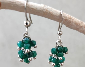 Earrings - Beaded Dangle Drop Cluster: Green Aventurine