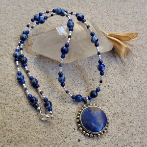 Lapis and Sodalite Beaded Necklace with Lapis Vintage Pendant