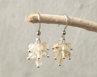 Rutilated Quartz Bead Cluster Dangle Earrings