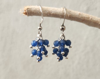 Sapphire/Blue Jade Bead Cluster Dangle Earrings