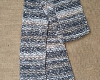Handknit Scarf - Charcoal, Gray and Tan Stripes