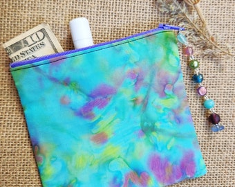 Extra Pocket Coin Purse - Aqua, Rose, Lime, Lemon Watercolor Print