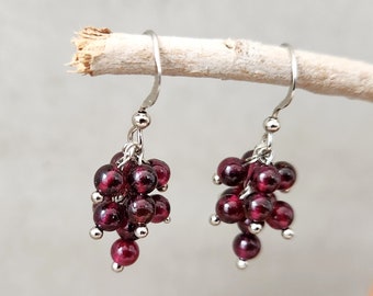 Garnet Bead Cluster Dangle Earrings