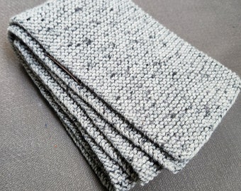 Handknit Scarf - Light Gray with Black Confetti