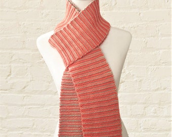 Handknit Scarf: Reversible Pink Grapefruit and Turquoise