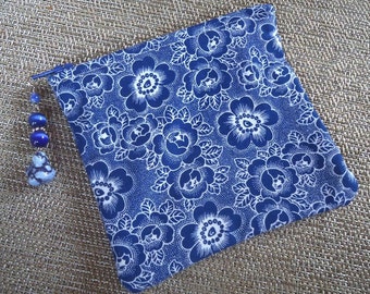 Extra Pocket Coin Purse - Blue Floral