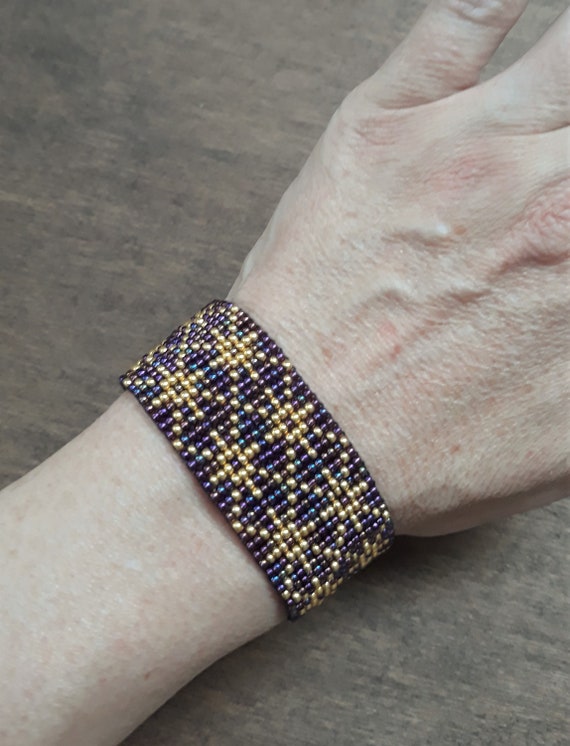 Seed Bead Bracelet Gold and Purple Etsy Singapore