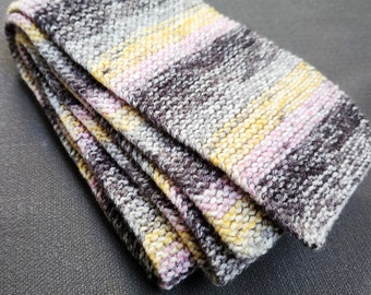 Handknit Scarf - Charcoal, Light Gray, Pale Pink, Lemon, White, Stripes