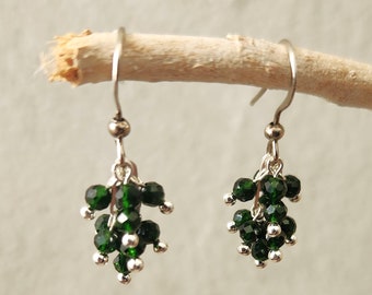 Green Goldstone Bead Cluster Dangle Earrings