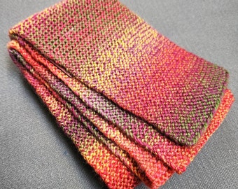 Handknit Scarf - Warm Tone Rainbow Gradient
