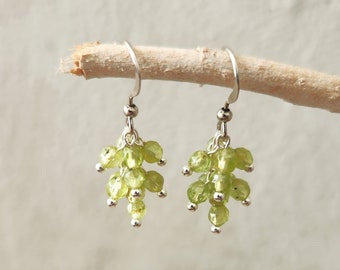 Peridot Bead Cluster Dangle Bead Earrings