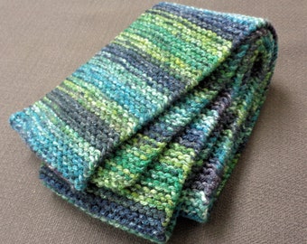 Handknit Scarf - Stripes: Violet, Lime and Turquoise