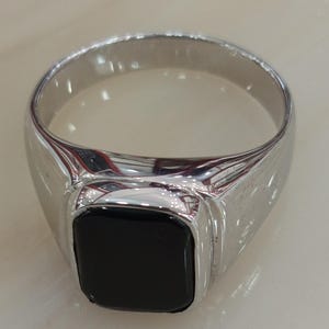 Great Gift For Men, 14K Real White Gold  Onyx Signet Ring, Mens Jewelry Gold Ring, For Fathersday, For Husband, For Boyfriend Gift