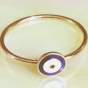 14K Real Gold Blue Evil Eye Ring, Lucky Eye Ring Minimalist Blue Eye Ring, Good Luck Ring, Stacking Talisman Ring, Gift Amulet Evil Eye Ring