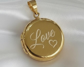 14k Solid Gold Photo Locket Halskette: Graviertes Medaillon Gedenkandenken