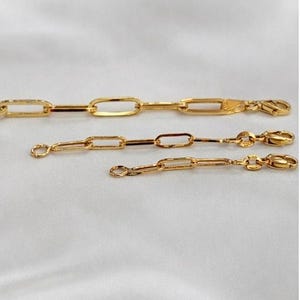 14K Solid Gold Paperclip Necklace Extender: Adjustable Bracelet Extension 14K Real Gold 1' 1.5' 2' 2.5' 3' 3.5' 4 inches Length Paperclip Extenders, Rectangle Chain Necklace Bracelet Extensions, Layering Chain Extender, Adjustable Extension,