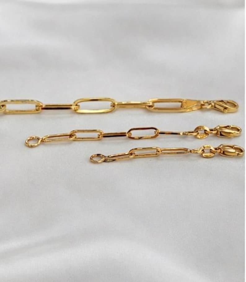 14K Solid Gold Paperclip Necklace Extender: Adjustable Bracelet Extension 14K Real Gold 1' 1.5' 2' 2.5' 3' 3.5' 4 inches Length Paperclip Extenders, Rectangle Chain Necklace Bracelet Extensions, Layering Chain Extender, Adjustable Extension,