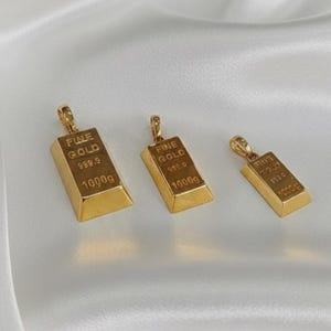 14K Real Gold Bullion Shape Pendant, Gold Bullion Pendant Necklace, Gold Bar Pendant, Unisex Gold Bullion Pendant, Great Gift For Him For Her
