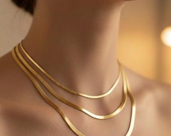 Collana A Catena A Serpente In Oro 14 Carati, Catena A Spina Di