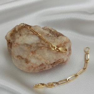 14K Solid Gold Paperclip Necklace Extender: Adjustable Bracelet Extension 14K Real Gold 1' 1.5' 2' 2.5' 3' 3.5' 4 inches Length Paperclip Extenders, Rectangle Chain Necklace Bracelet Extensions, Layering Chain Extender, Adjustable Extension,