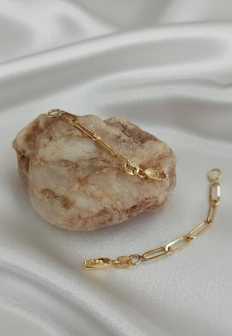 14K Solid Gold Paperclip Necklace Extender: Adjustable Bracelet Extension 14K Real Gold 1' 1.5' 2' 2.5' 3' 3.5' 4 inches Length Paperclip Extenders, Rectangle Chain Necklace Bracelet Extensions, Layering Chain Extender, Adjustable Extension,