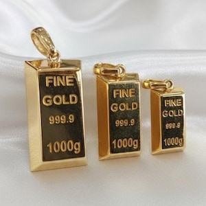 14K Real Gold Bullion Shape Pendant, Gold Bullion Pendant Necklace, Gold Bar Pendant, Unisex Gold Bullion Pendant, Great Gift For Him For Her