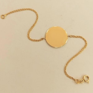 14K Gold Engravable Disc Bracelet: Personalized Name, Date, Initials