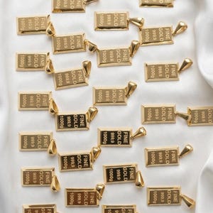 14K Real Gold Bullion Shape Pendant, Gold Bullion Pendant Necklace, Gold Bar Pendant, Unisex Gold Bullion Pendant, Great Gift For Him For Her