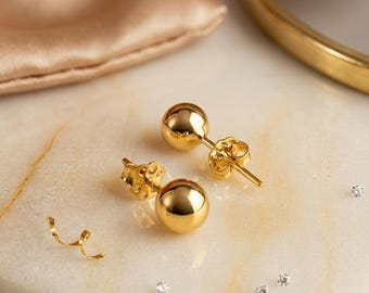 14K Echtgold Ball Ohrstecker | Massive minimalistische Kugel Ohrstecker (4mm-9mm)