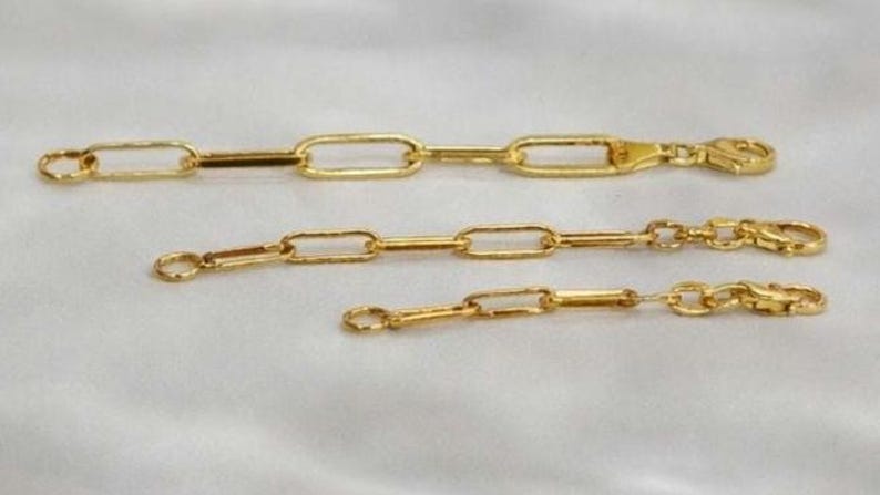 14K Solid Gold Paperclip Necklace Extender: Adjustable Bracelet Extension 14K Real Gold 1' 1.5' 2' 2.5' 3' 3.5' 4 inches Length Paperclip Extenders, Rectangle Chain Necklace Bracelet Extensions, Layering Chain Extender, Adjustable Extension,