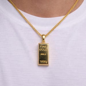 14K Real Gold Bullion Shape Pendant, Gold Bullion Pendant Necklace, Gold Bar Pendant, Unisex Gold Bullion Pendant, Great Gift For Him For Her