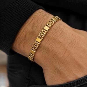 14K Real Gold Men's Bracelet, Elegant Anniversary Gift