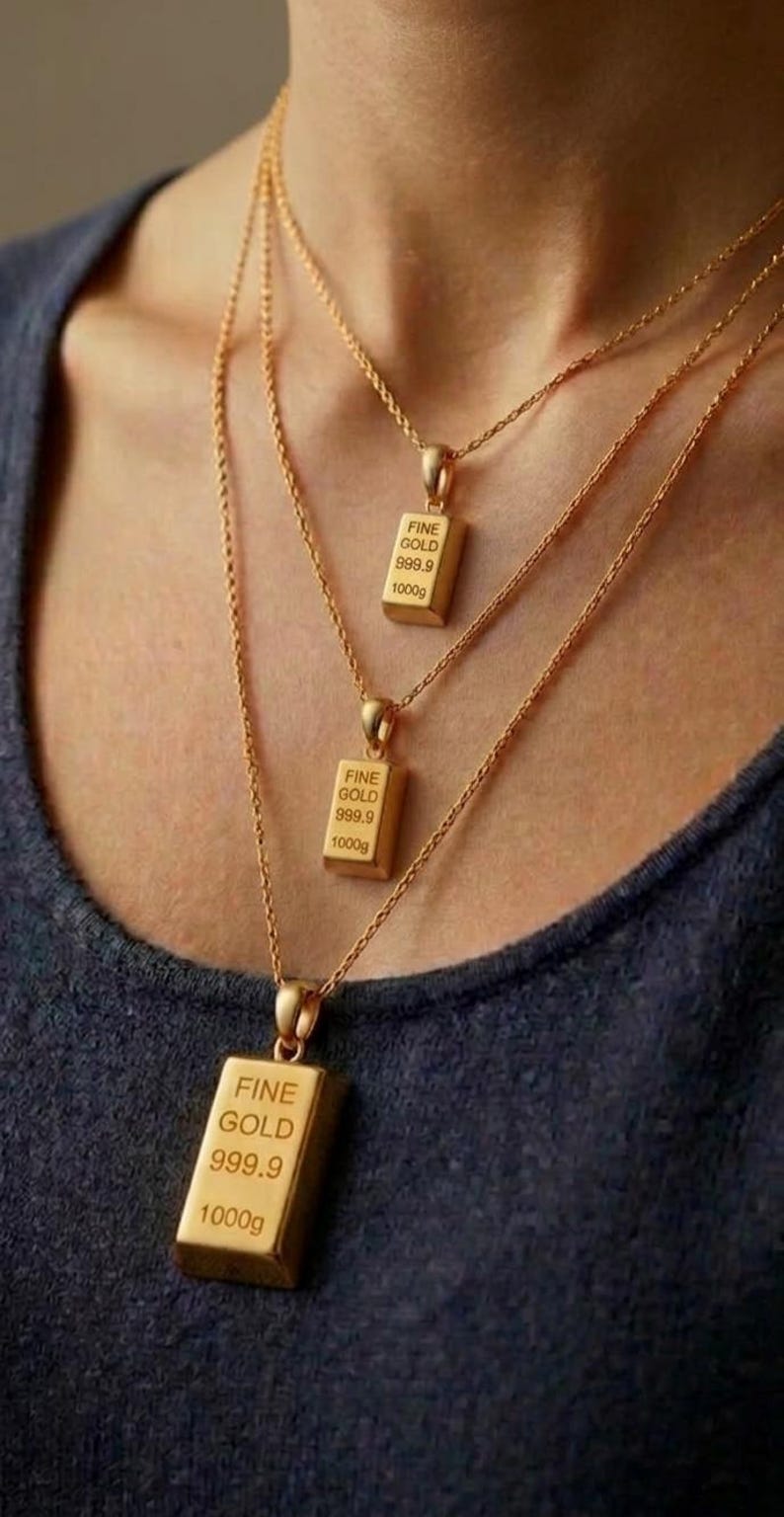 14K Real Gold Bullion Shape Pendant, Gold Bullion Pendant Necklace, Gold Bar Pendant, Unisex Gold Bullion Pendant, Great Gift For Him For Her